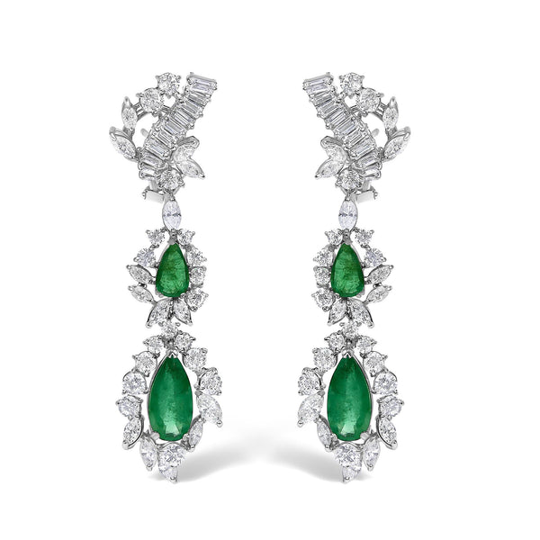 Certified Platinum 38.0 Cttw Diamond and 19 3/4 Cttw Brazilian Green Emerald Necklace, Bracelet & Earrings Three-Piece Set