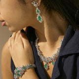 Certified Platinum 38.0 Cttw Diamond and 19 3/4 Cttw Brazilian Green Emerald Necklace, Bracelet & Earrings Three-Piece Set-2 thumbnail 3