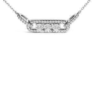 Sterling Silver 1/5 Cttw Round Diamond 3 Stone Station Bar Necklace-1