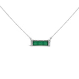 Sterling Silver Diamond Accent and Green Agate Bar Pendant Necklace-0 thumbnail 1