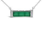 Sterling Silver Diamond Accent and Green Agate Bar Pendant Necklace-1 thumbnail 2