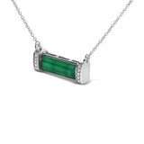 Sterling Silver Diamond Accent and Green Agate Bar Pendant Necklace-3 thumbnail 4