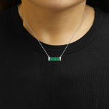 Sterling Silver Diamond Accent and Green Agate Bar Pendant Necklace-2 thumbnail 3