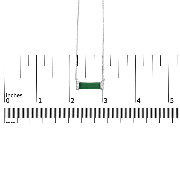 Sterling Silver Diamond Accent and Green Agate Bar Pendant Necklace