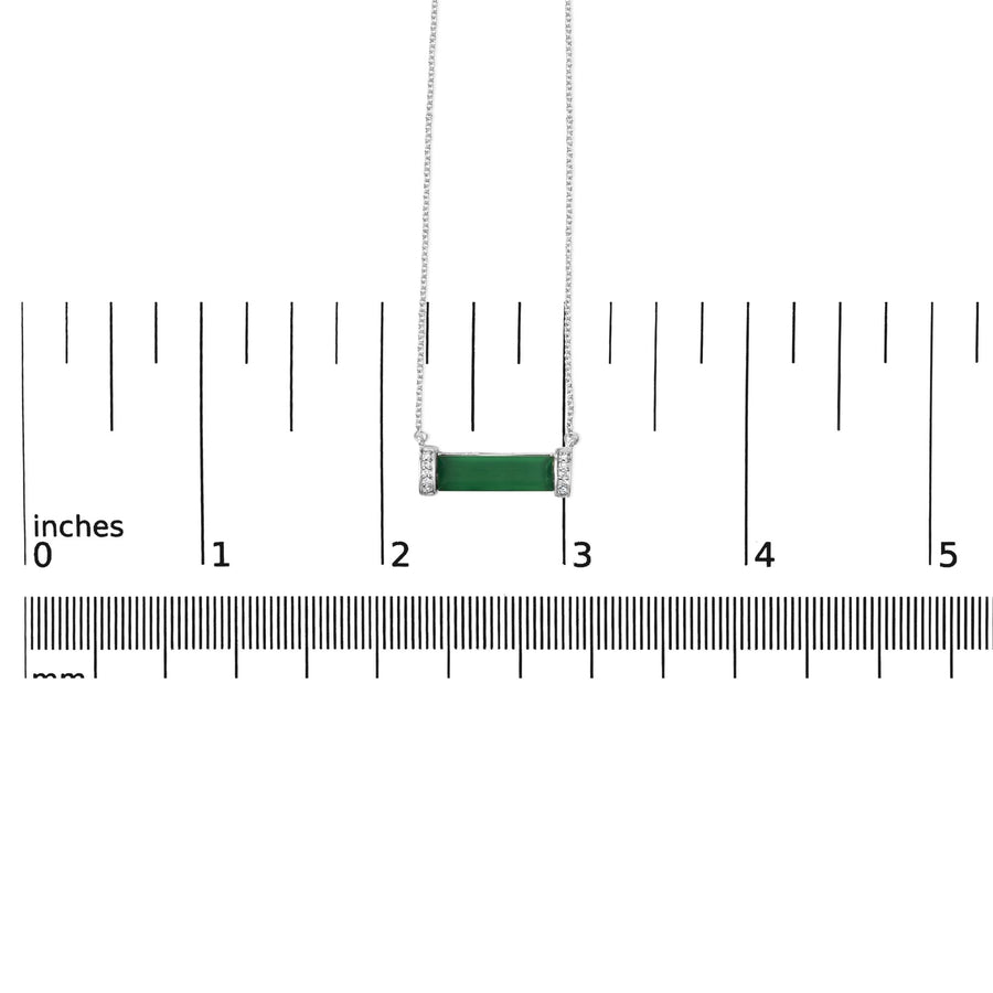 Sterling Silver Diamond Accent and Green Agate Bar Pendant Necklace