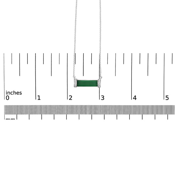 Sterling Silver Diamond Accent and Green Agate Bar Pendant Necklace