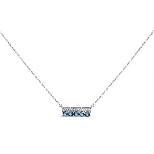 .925 Sterling Silver 1/10 Cttw Diamond and Blue Topaz Gemstone Necklace