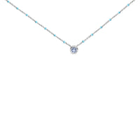 Sterling Silver Bezel Set Light Blue Aquamarine and Enamel Bead Chain Necklace