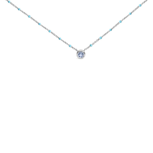 Sterling Silver Bezel Set Light Blue Aquamarine and Enamel Bead Chain Necklace-0