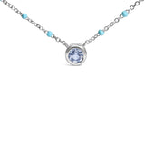 Sterling Silver Bezel Set Light Blue Aquamarine and Enamel Bead Chain Necklace-1 thumbnail 2