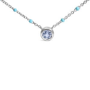 Sterling Silver Bezel Set Light Blue Aquamarine and Enamel Bead Chain Necklace-1
