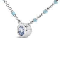 Sterling Silver Bezel Set Light Blue Aquamarine and Enamel Bead Chain Necklace