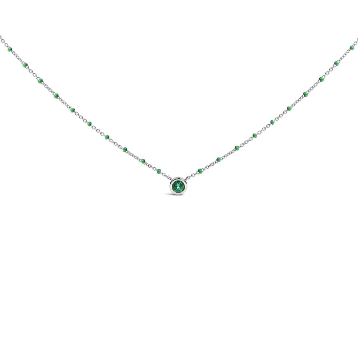 Sterling Silver Lab Created Emerald Bead Chain Necklace