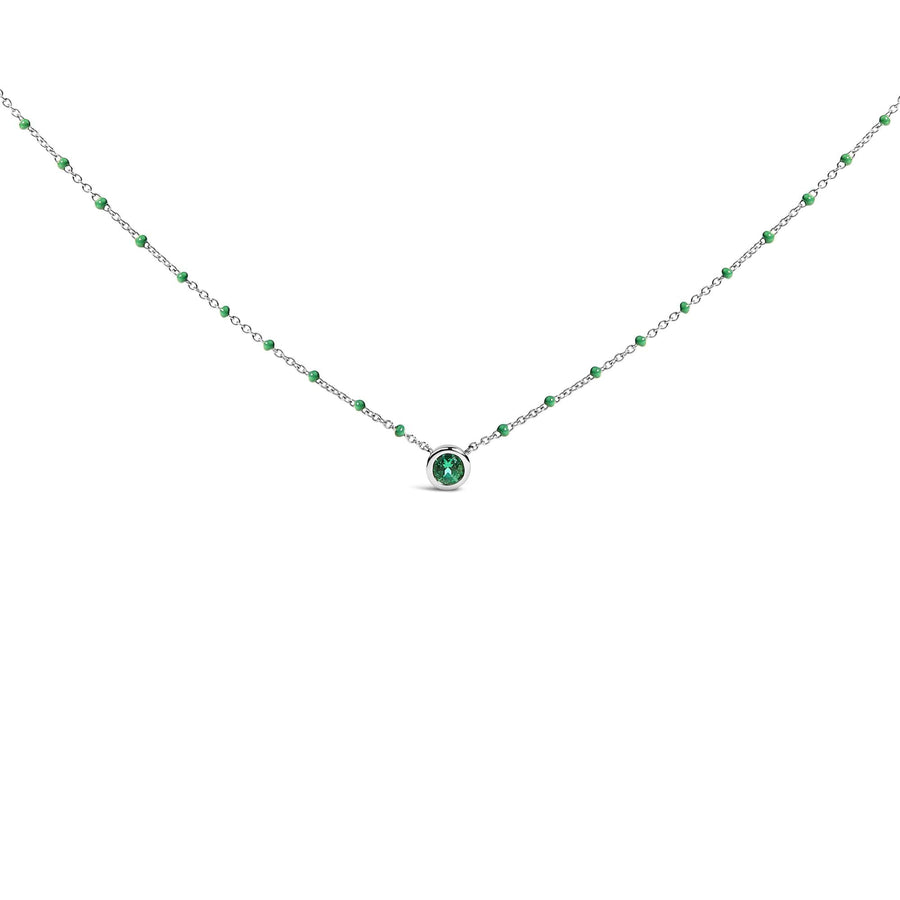 Sterling Silver Lab Created Emerald Bead Chain Necklace