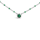 Sterling Silver Lab Created Emerald Bead Chain Necklace-1 thumbnail 2