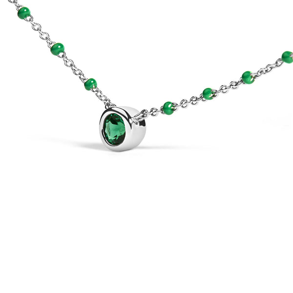 Sterling Silver Lab Created Emerald Bead Chain Necklace