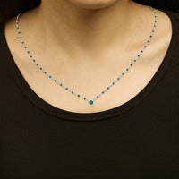 Sterling Silver Lab Created Emerald Bead Chain Necklace