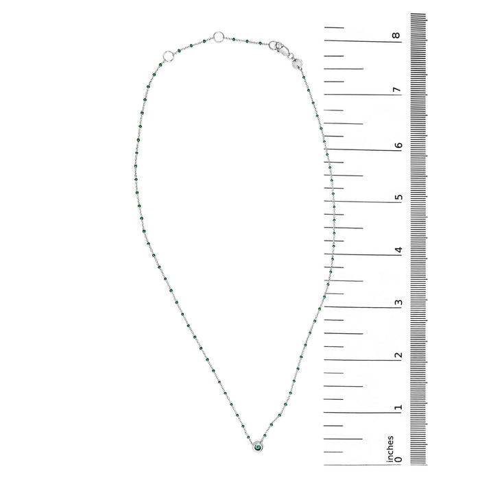 Sterling Silver Lab Created Emerald Bead Chain Necklace