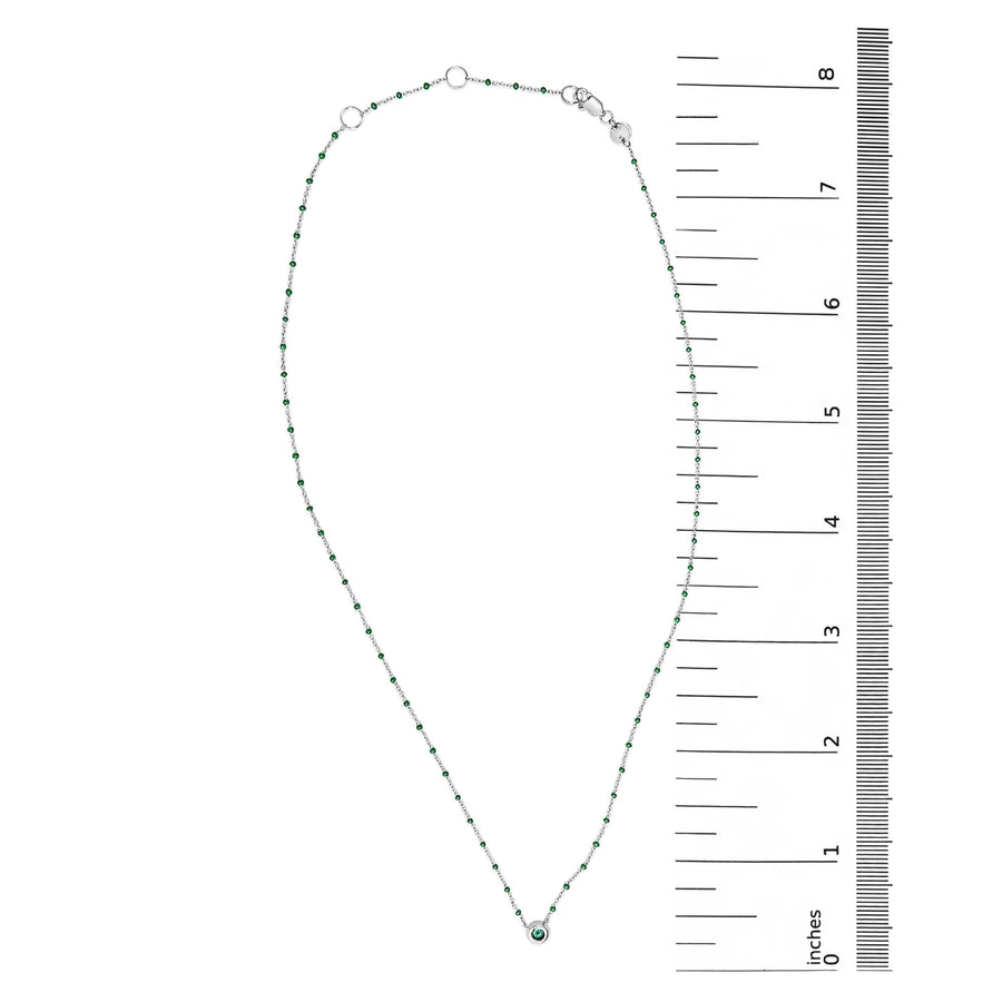 Sterling Silver Lab Created Emerald Bead Chain Necklace