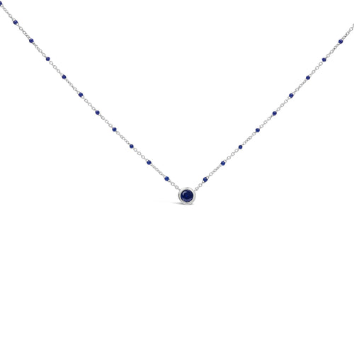 Sterling Silver Created Sapphire Bead Chain Necklace 18 Inch