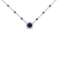 Sterling Silver Created Sapphire Bead Chain Necklace 18 Inch