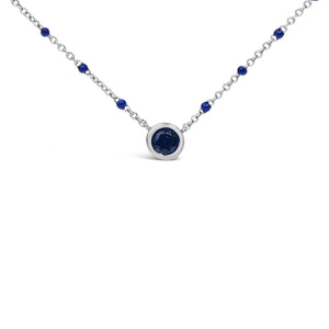 Sterling Silver Created Sapphire Bead Chain Necklace 18 Inch-1