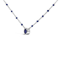 Sterling Silver Created Sapphire Bead Chain Necklace 18 Inch