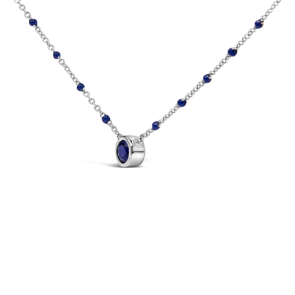 Sterling Silver Created Sapphire Bead Chain Necklace 18 Inch