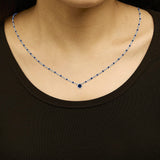 Sterling Silver Created Sapphire Bead Chain Necklace 18 Inch-2 thumbnail 3