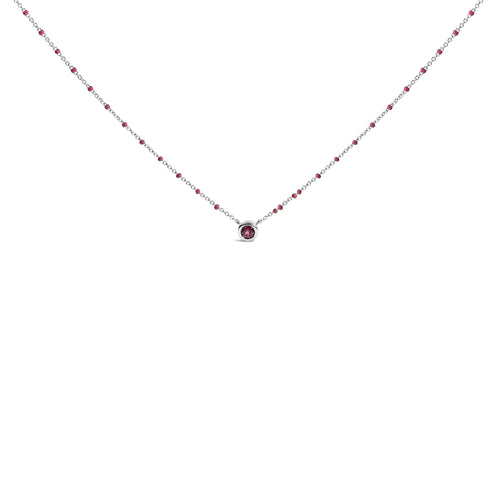 Sterling Silver Rhodolite Enamel Bead Chain Necklace 18 Inch