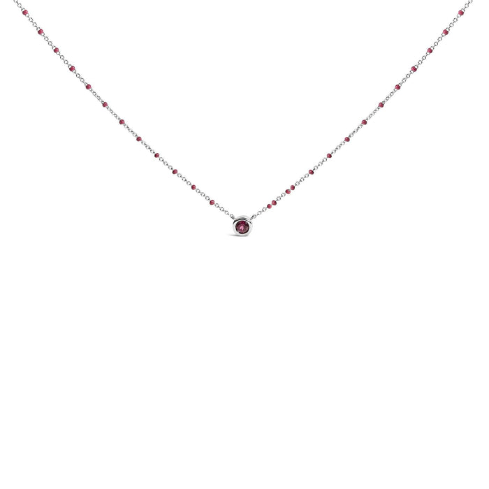 Sterling Silver Rhodolite Enamel Bead Chain Necklace 18 Inch