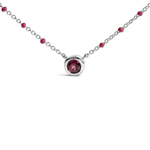 Sterling Silver Rhodolite Enamel Bead Chain Necklace 18 Inch-1