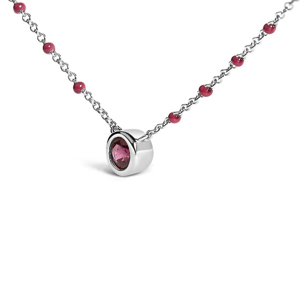 Sterling Silver Rhodolite Enamel Bead Chain Necklace 18 Inch