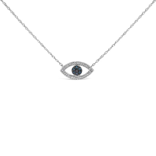 Sterling Silver 1/4 Cttw Blue and White Diamond Evil Eye Necklace-0