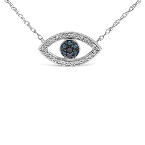Sterling Silver 1/4 Cttw Blue and White Diamond Evil Eye Necklace-1