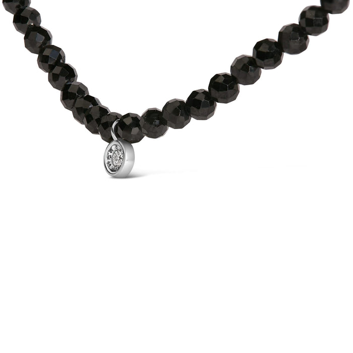 Sterling Silver Diamond Accent Black Spinel Bead Station Necklace