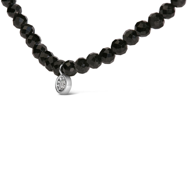 Sterling Silver Diamond Accent Black Spinel Bead Station Necklace