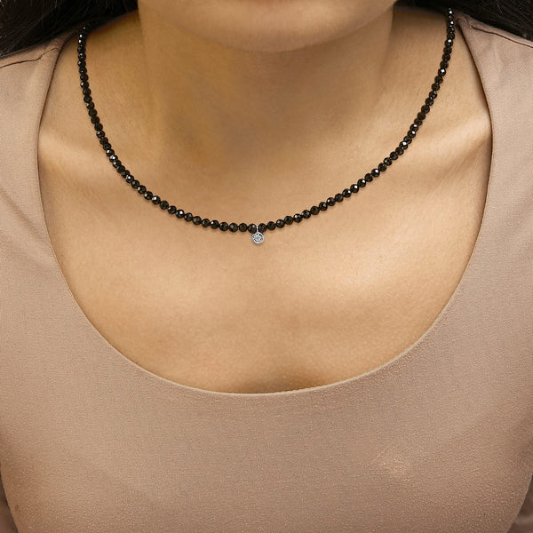 Sterling Silver Diamond Accent Black Spinel Bead Station Necklace