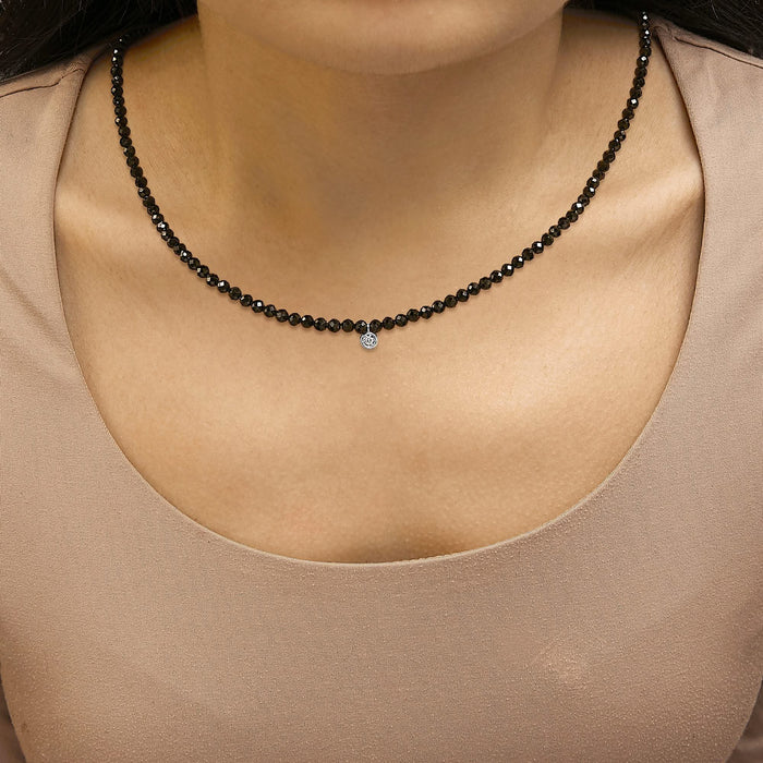 Sterling Silver Diamond Accent Black Spinel Bead Station Necklace
