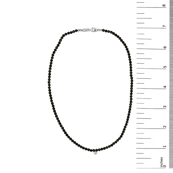 Sterling Silver Diamond Accent Black Spinel Bead Station Necklace