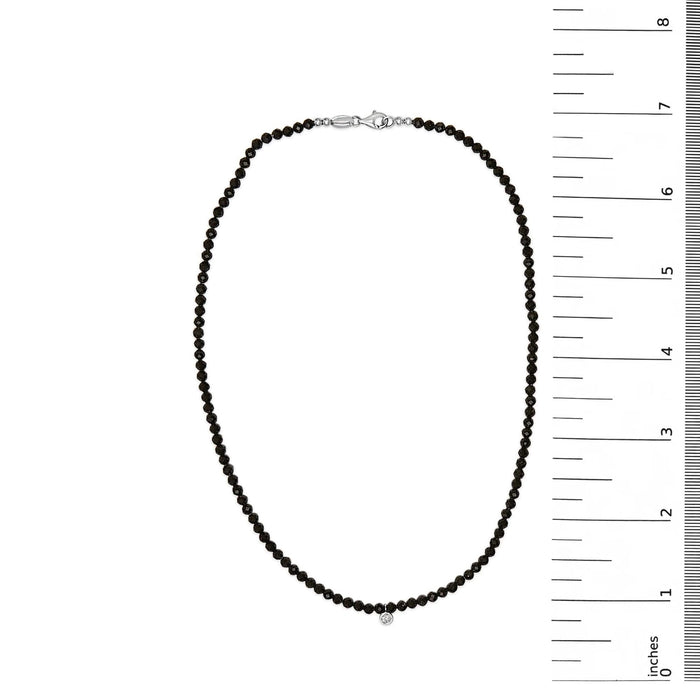 Sterling Silver Diamond Accent Black Spinel Bead Station Necklace