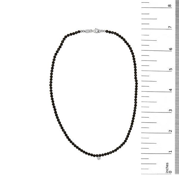Sterling Silver Diamond Accent Black Spinel Bead Station Necklace
