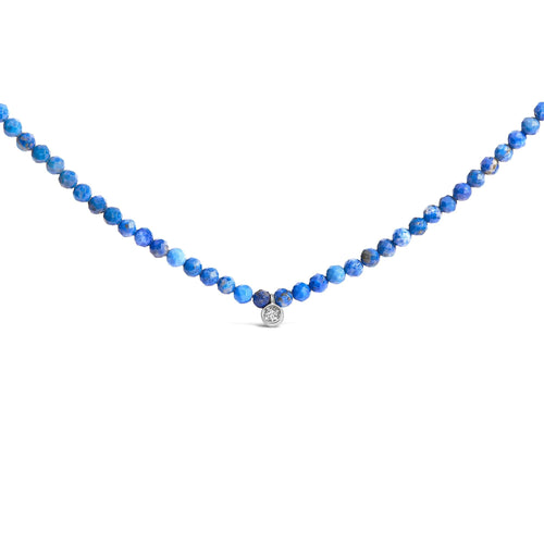 Sterling Silver Diamond Accent Blue Lapis Bead Station Necklace
