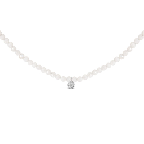 Sterling Silver Moonstone Bead Station Necklace with Diamond Accent