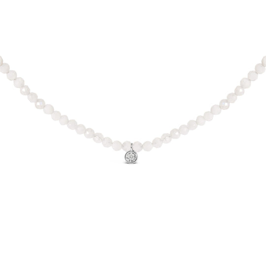 Sterling Silver Moonstone Bead Station Necklace with Diamond Accent-0
