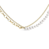 18K Yellow Gold Vermeil Cultured Pearl Strand Necklace with Rolo and Paperclip Chain-0 thumbnail 1