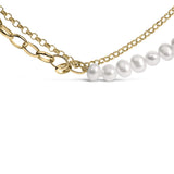 18K Yellow Gold Vermeil Cultured Pearl Strand Necklace with Rolo and Paperclip Chain-1 thumbnail 2