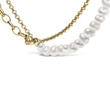 18K Yellow Gold Vermeil Cultured Pearl Strand Necklace with Rolo and Paperclip Chain-3 thumbnail 4
