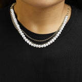 18K Yellow Gold Vermeil Cultured Pearl Strand Necklace with Rolo and Paperclip Chain-2 thumbnail 3