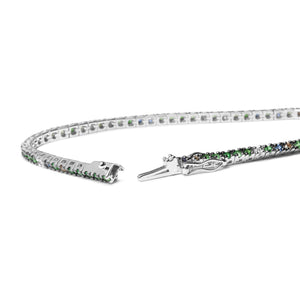 18K White Gold 3/8 Cttw Diamond with Blue Sapphire and Green Tsavorite Gemstone Multi-Colored Tennis Bracelet (Brown and G-H Color, SI1-SI2 Clarity) - Size 7